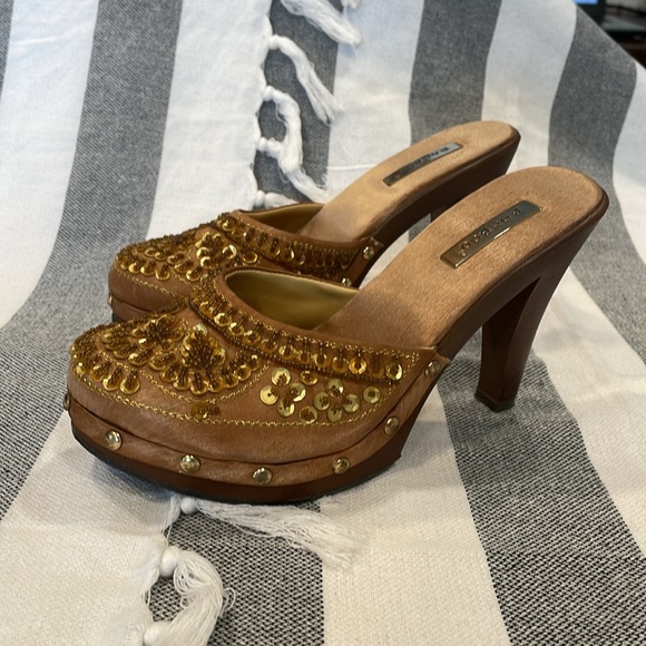 Vintage Y2K Bamboo SWING-12 Satin Beaded & Sequin Heels Clogs Size 6.5 - Picture 3 of 10